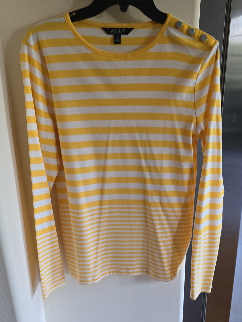 Ralph Lauren Women's  Yellow & White Striped Long-Sleeve with Shoulder Buttons